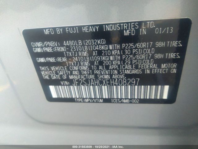 Photo 8 VIN: JF2SJAHCXEH408297 - SUBARU FORESTER 