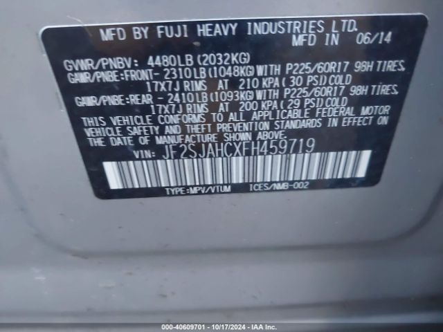 Photo 8 VIN: JF2SJAHCXFH459719 - SUBARU FORESTER 