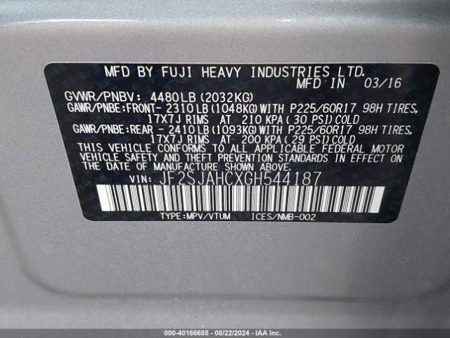 Photo 8 VIN: JF2SJAHCXGH544187 - SUBARU FORESTER 2 