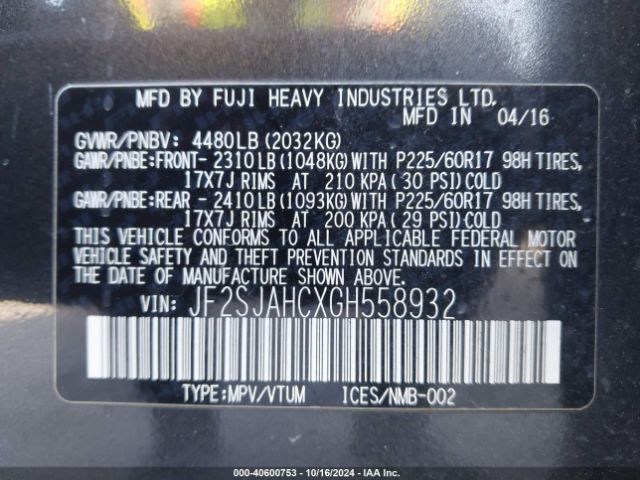 Photo 8 VIN: JF2SJAHCXGH558932 - SUBARU FORESTER 