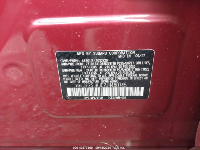 Photo 8 VIN: JF2SJAJC2JH480745 - SUBARU FORESTER 