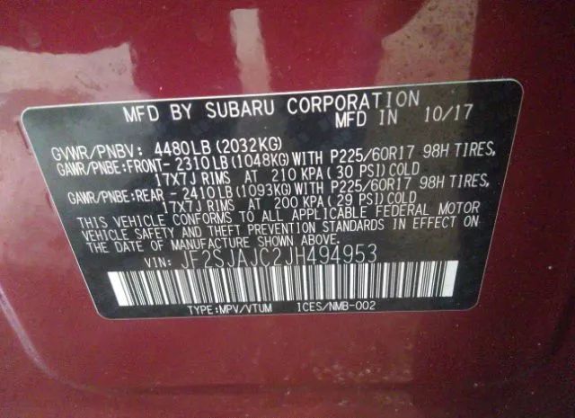 Photo 8 VIN: JF2SJAJC2JH494953 - SUBARU FORESTER 