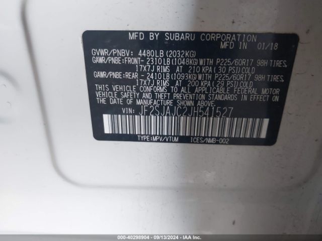 Photo 8 VIN: JF2SJAJC2JH541527 - SUBARU FORESTER 