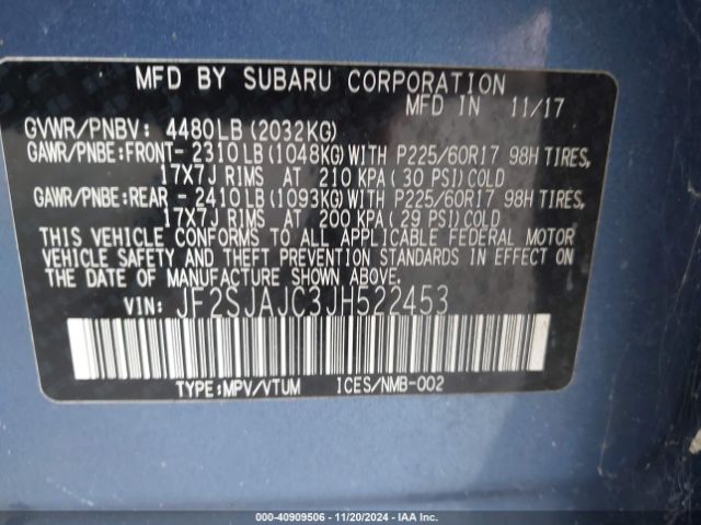 Photo 8 VIN: JF2SJAJC3JH522453 - SUBARU FORESTER 