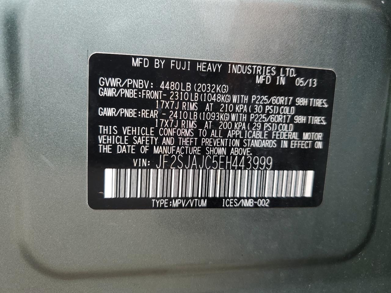 Photo 11 VIN: JF2SJAJC5EH443999 - SUBARU FORESTER 