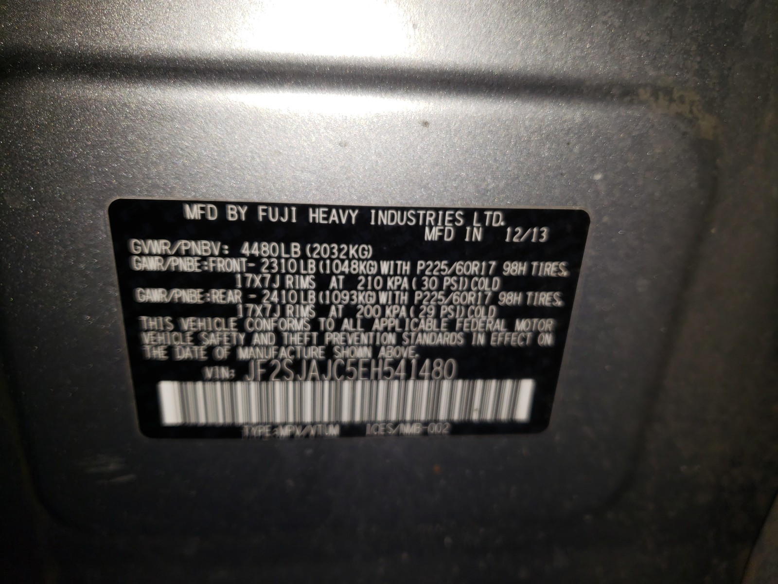 Photo 9 VIN: JF2SJAJC5EH541480 - SUBARU FORESTER 2 