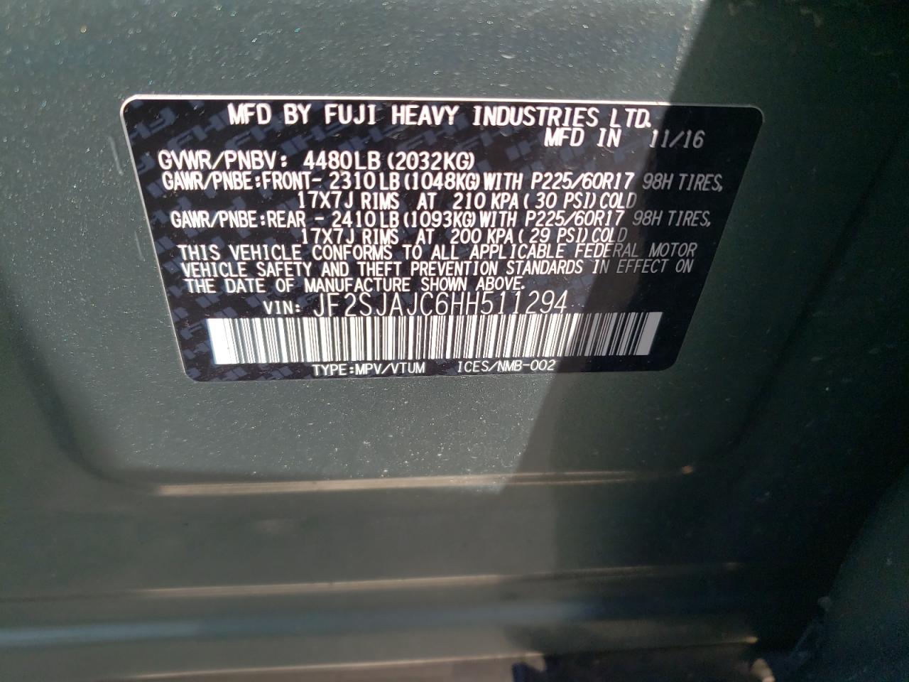 Photo 12 VIN: JF2SJAJC6HH511294 - SUBARU FORESTER 