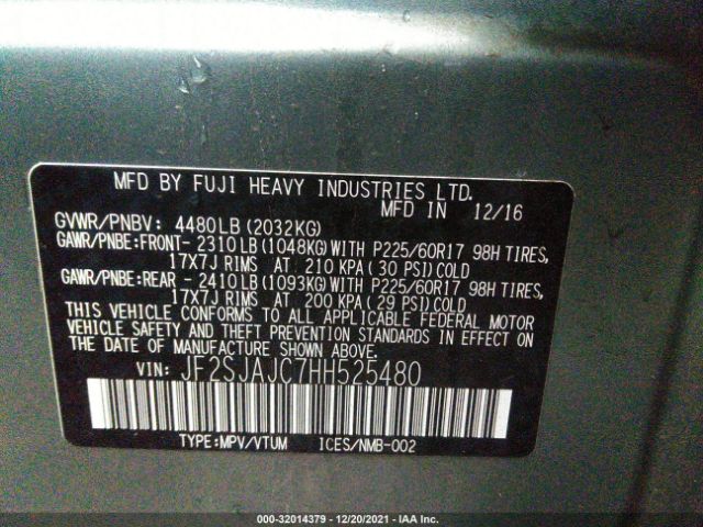 Photo 8 VIN: JF2SJAJC7HH525480 - SUBARU FORESTER 