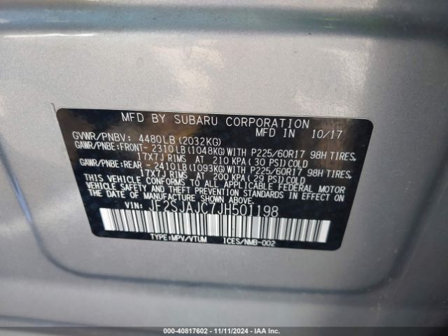 Photo 8 VIN: JF2SJAJC7JH501198 - SUBARU FORESTER 