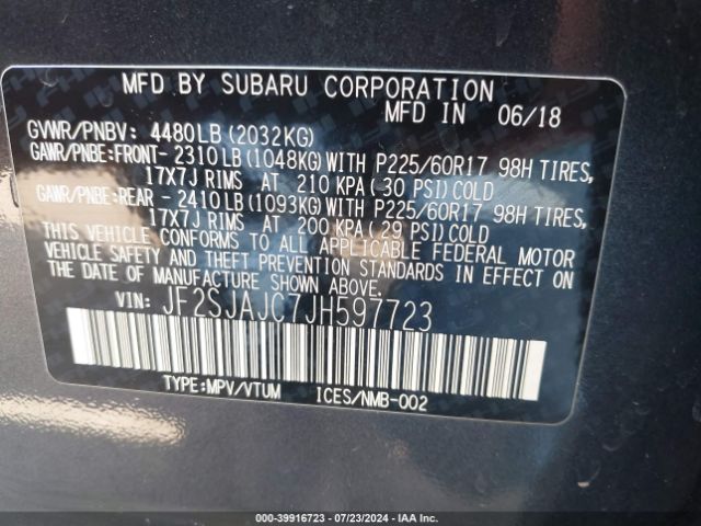 Photo 8 VIN: JF2SJAJC7JH597723 - SUBARU FORESTER 