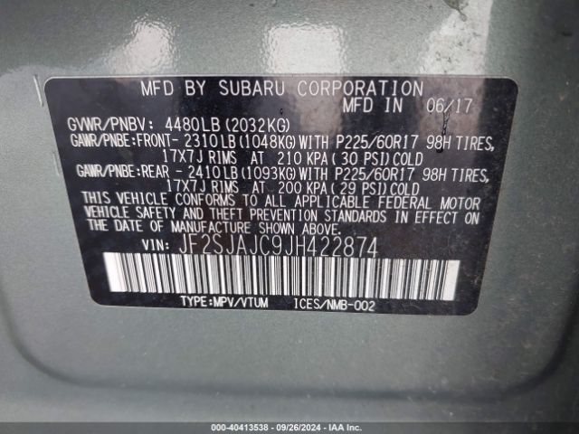 Photo 8 VIN: JF2SJAJC9JH422874 - SUBARU FORESTER 