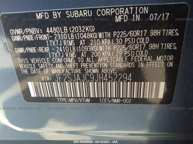 Photo 8 VIN: JF2SJAJC9JH452294 - SUBARU FORESTER 