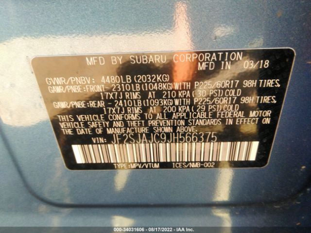 Photo 8 VIN: JF2SJAJC9JH566375 - SUBARU FORESTER 