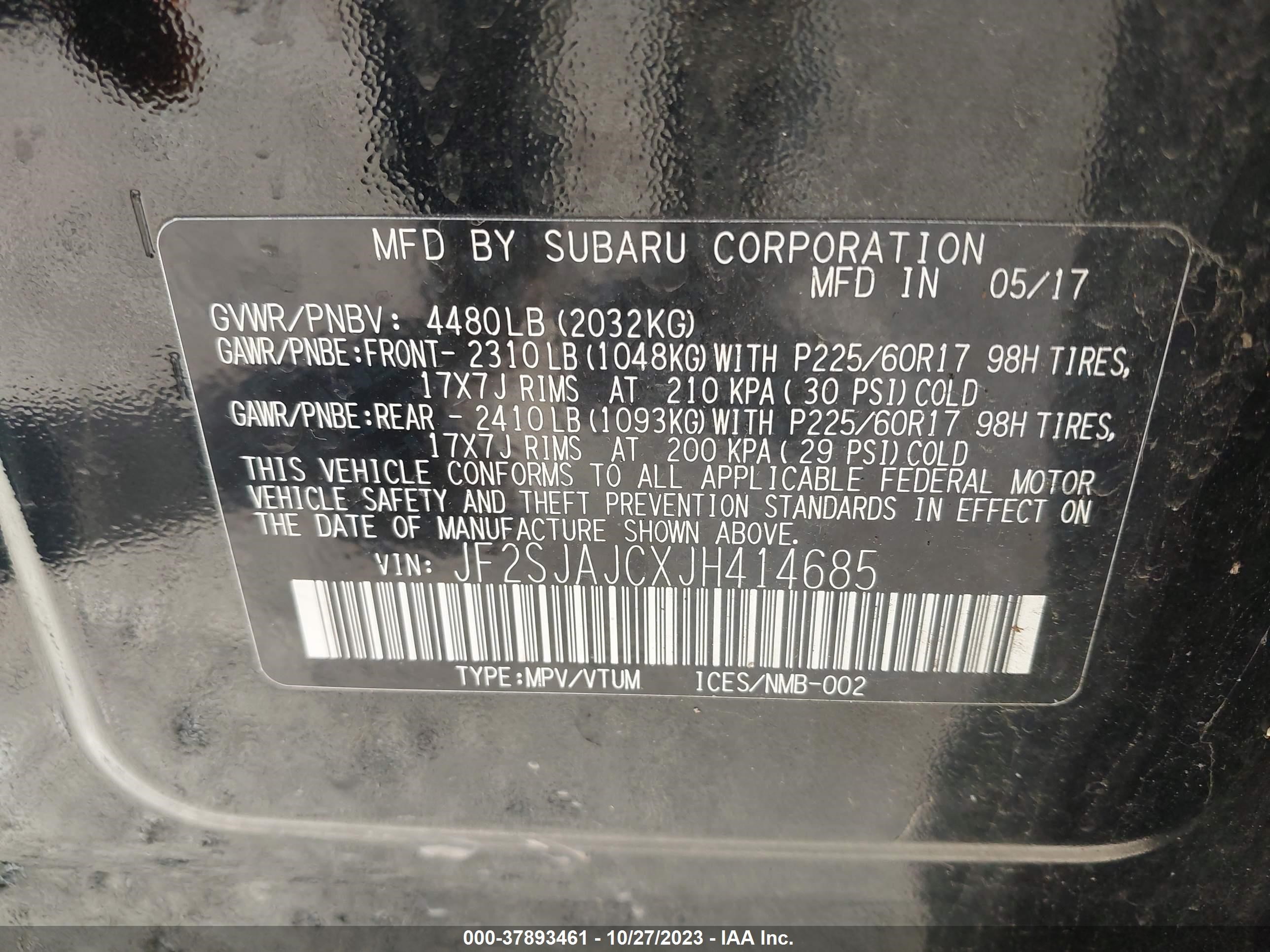 Photo 8 VIN: JF2SJAJCXJH414685 - SUBARU FORESTER 