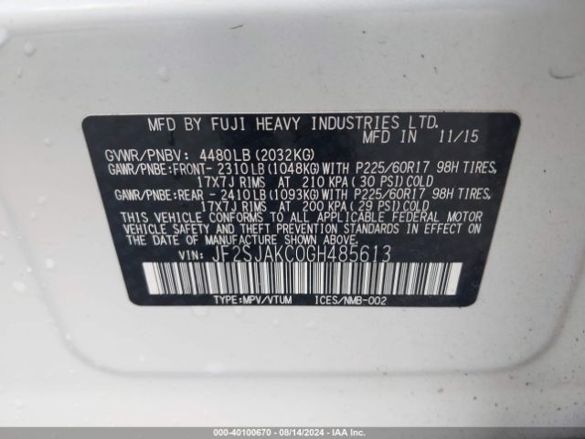 Photo 8 VIN: JF2SJAKC0GH485613 - SUBARU FORESTER 