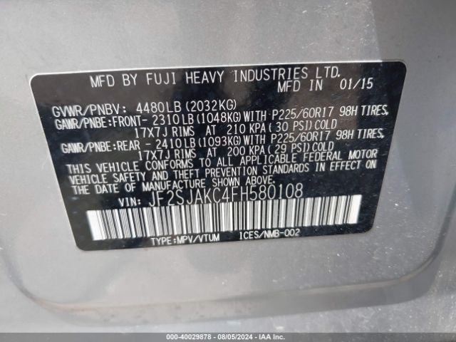 Photo 8 VIN: JF2SJAKC4FH580108 - SUBARU FORESTER 