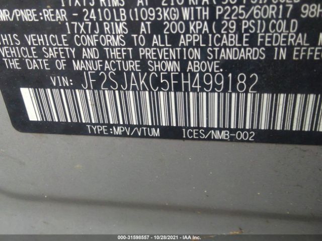 Photo 8 VIN: JF2SJAKC5FH499182 - SUBARU FORESTER 