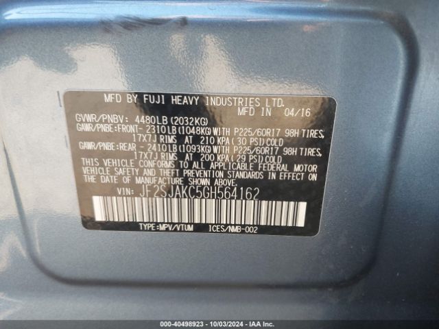 Photo 8 VIN: JF2SJAKC5GH564162 - SUBARU FORESTER 