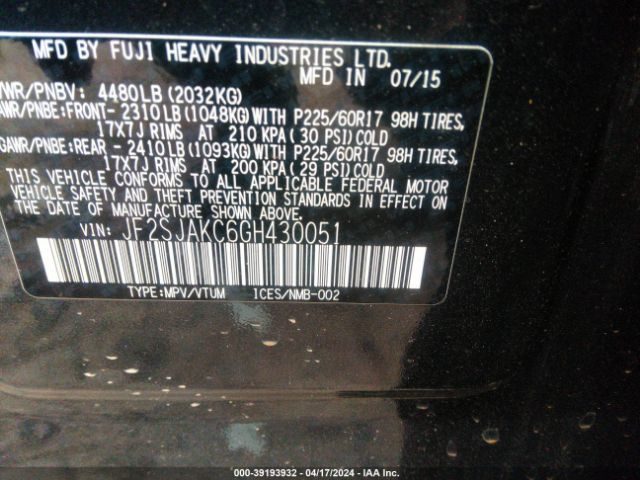 Photo 8 VIN: JF2SJAKC6GH430051 - SUBARU FORESTER 