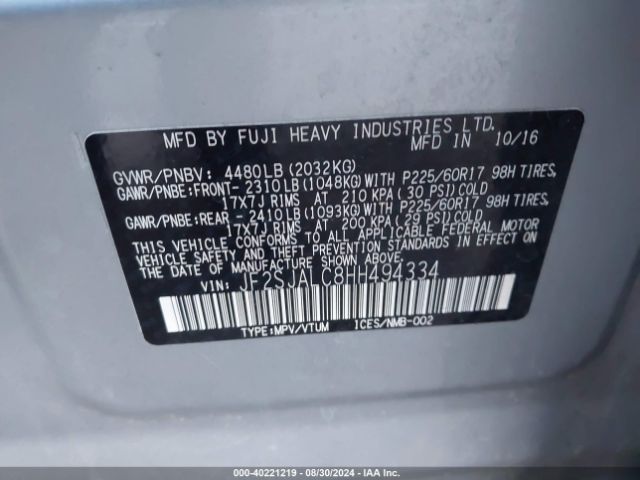 Photo 8 VIN: JF2SJALC8HH494334 - SUBARU FORESTER 