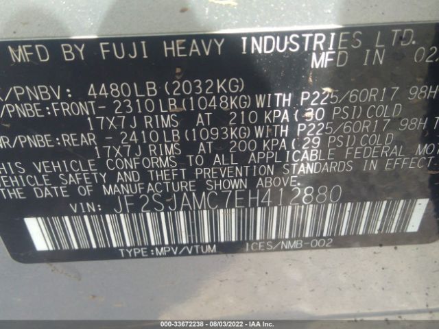 Photo 8 VIN: JF2SJAMC7EH412880 - SUBARU FORESTER 