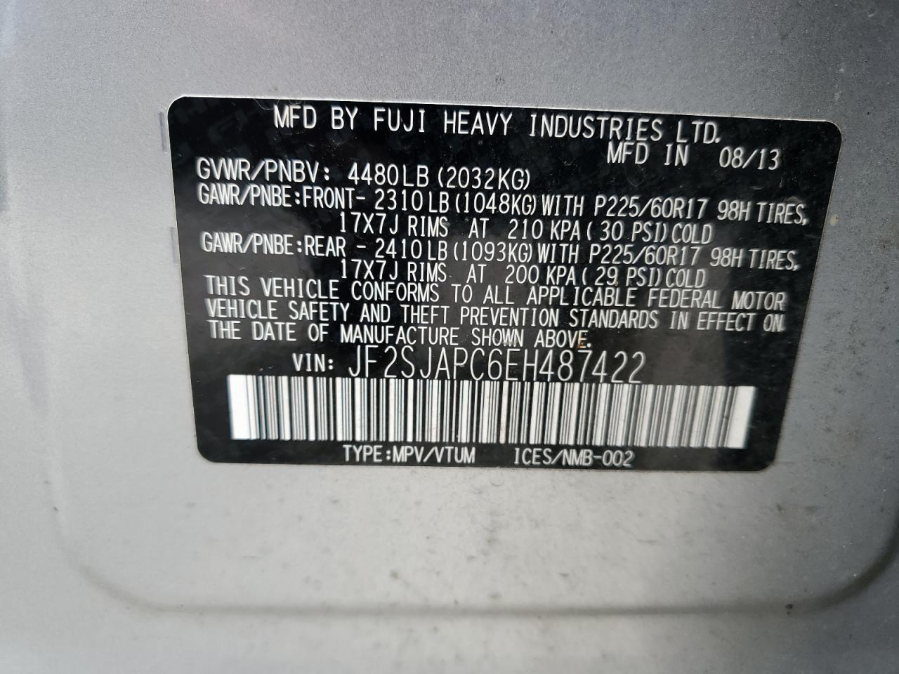 Photo 13 VIN: JF2SJAPC6EH487422 - SUBARU FORESTER 