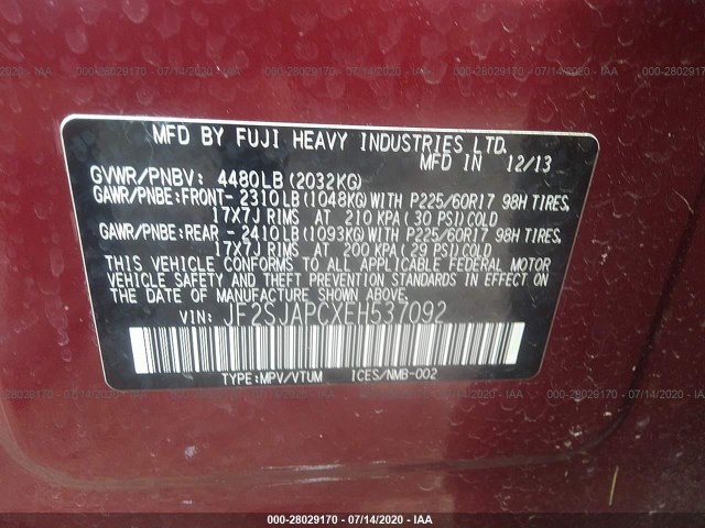 Photo 8 VIN: JF2SJAPCXEH537092 - SUBARU FORESTER 