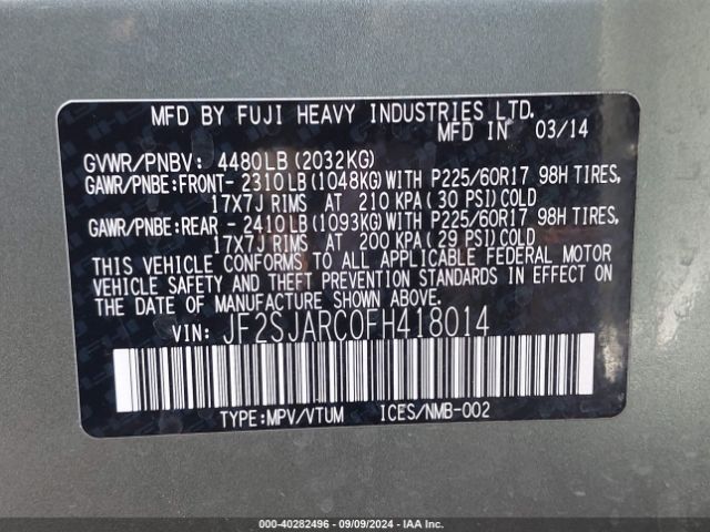 Photo 8 VIN: JF2SJARC0FH418014 - SUBARU FORESTER 