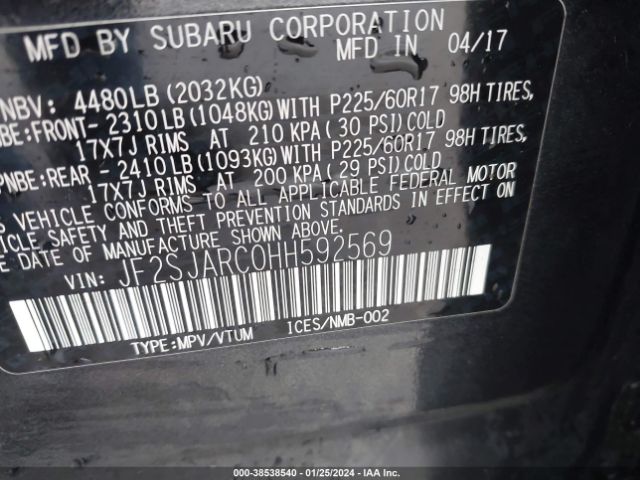 Photo 8 VIN: JF2SJARC0HH592569 - SUBARU FORESTER 