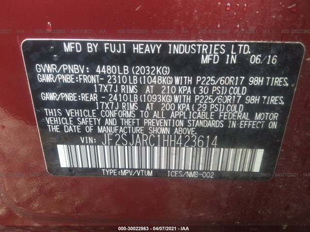 Photo 8 VIN: JF2SJARC1HH423614 - SUBARU FORESTER 