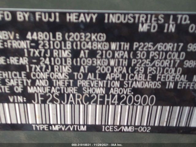 Photo 8 VIN: JF2SJARC2FH420900 - SUBARU FORESTER 