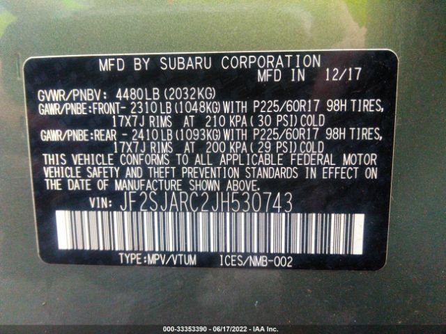 Photo 8 VIN: JF2SJARC2JH530743 - SUBARU FORESTER 