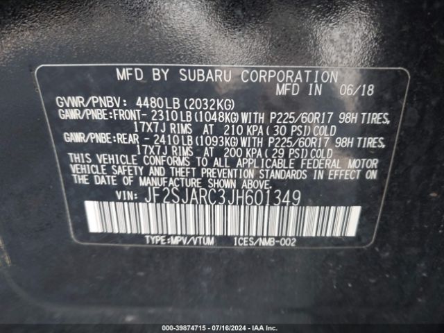 Photo 8 VIN: JF2SJARC3JH601349 - SUBARU FORESTER 