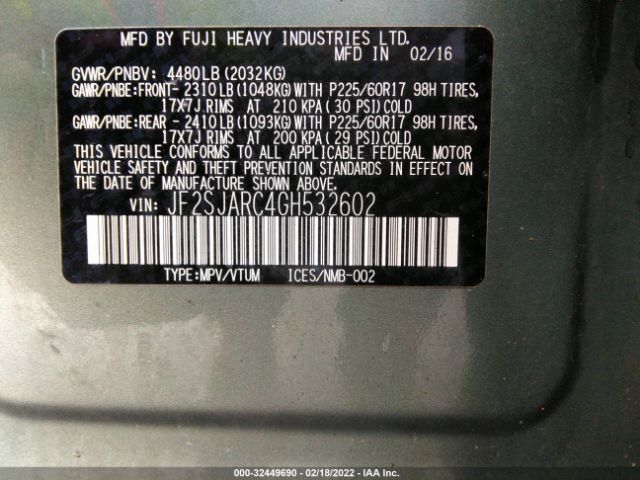 Photo 8 VIN: JF2SJARC4GH532602 - SUBARU FORESTER 2 