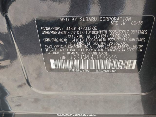 Photo 8 VIN: JF2SJARC4JH572203 - SUBARU FORESTER 