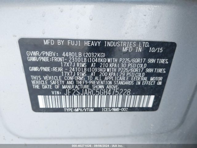 Photo 8 VIN: JF2SJARC5GH475228 - SUBARU FORESTER 2 