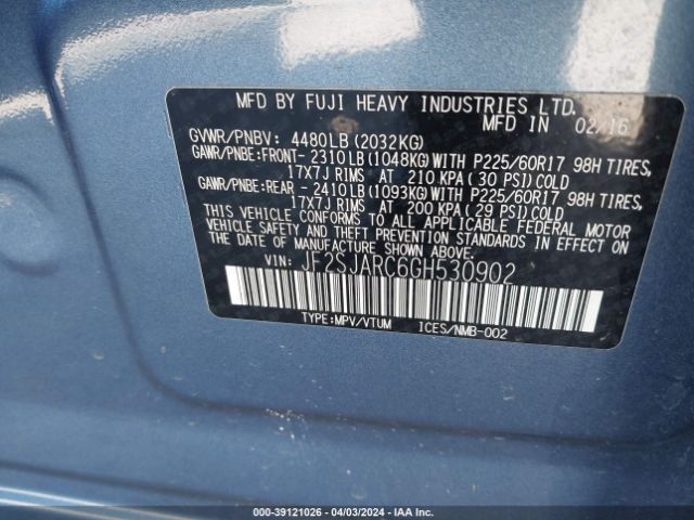 Photo 8 VIN: JF2SJARC6GH530902 - SUBARU FORESTER 