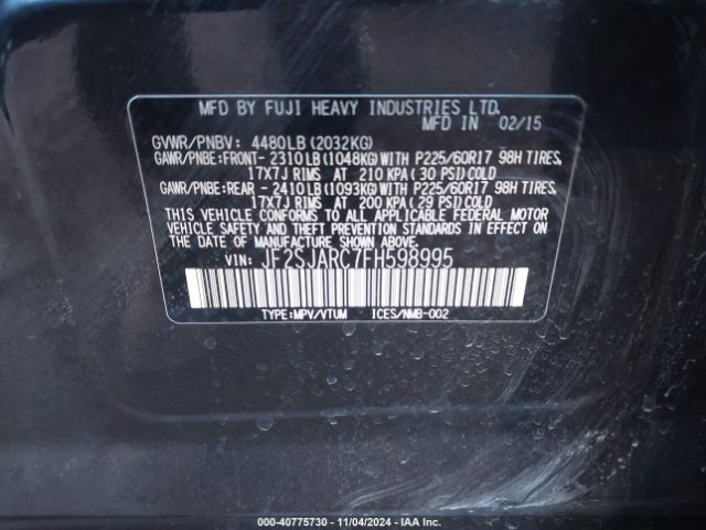 Photo 8 VIN: JF2SJARC7FH598995 - SUBARU FORESTER 