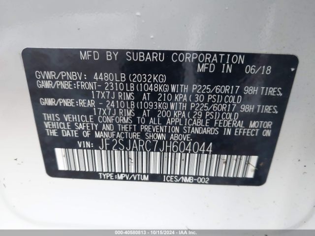 Photo 8 VIN: JF2SJARC7JH604044 - SUBARU FORESTER 