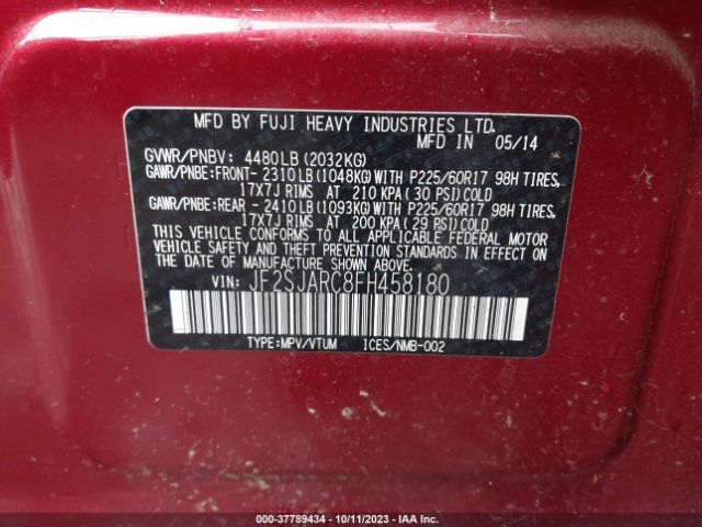 Photo 8 VIN: JF2SJARC8FH458180 - SUBARU FORESTER 