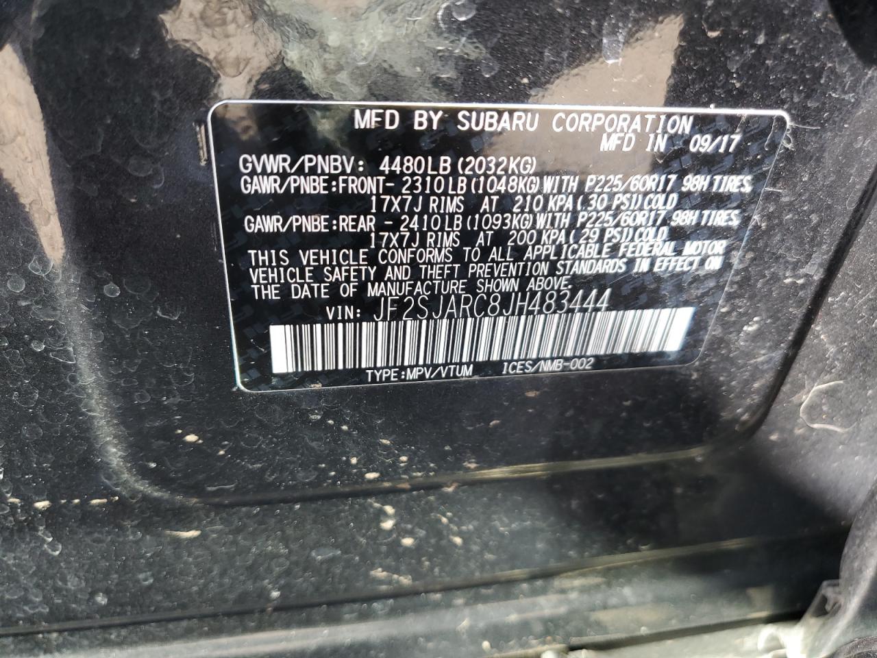 Photo 11 VIN: JF2SJARC8JH483444 - SUBARU FORESTER 