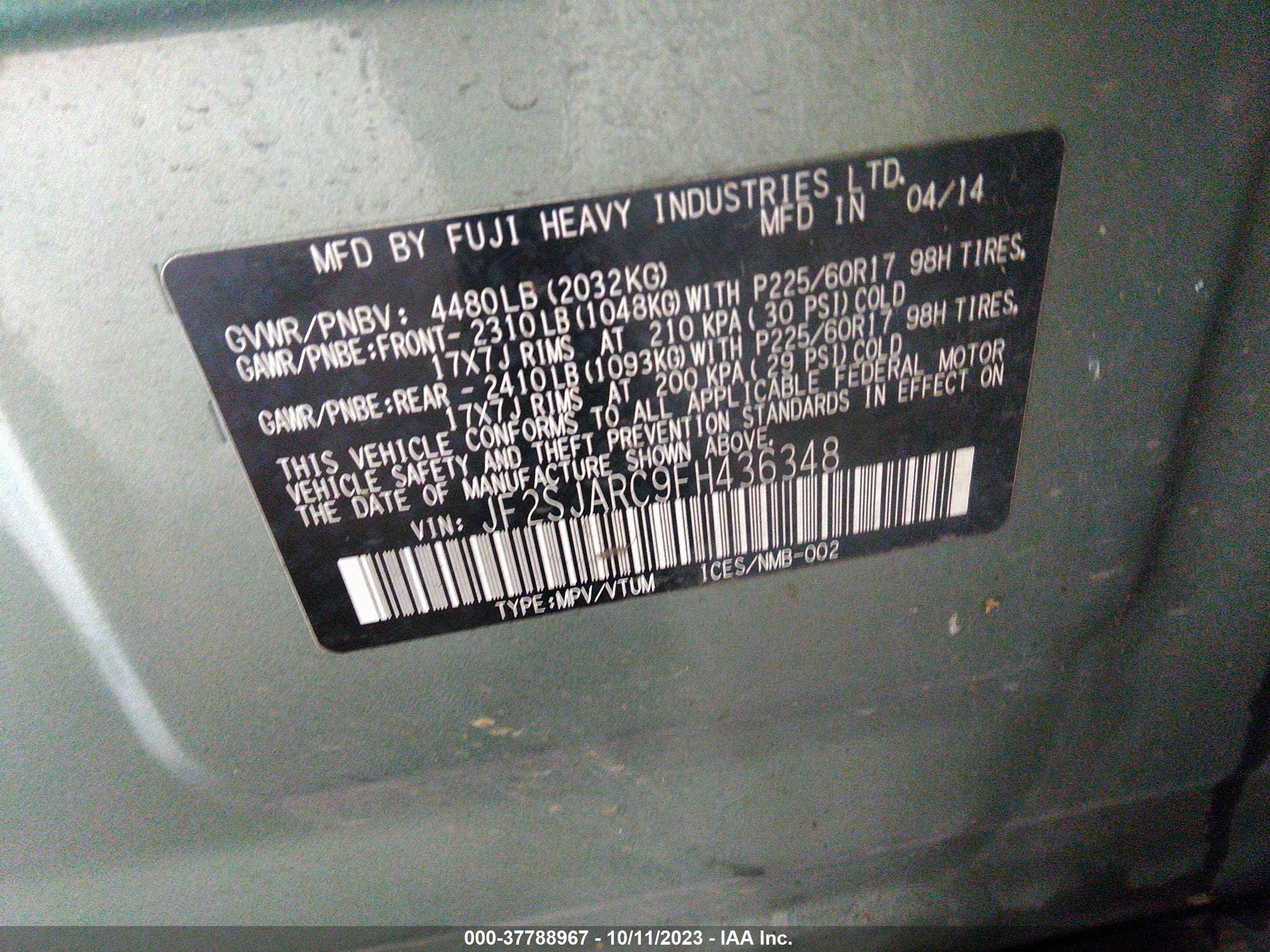 Photo 8 VIN: JF2SJARC9FH436348 - SUBARU FORESTER 