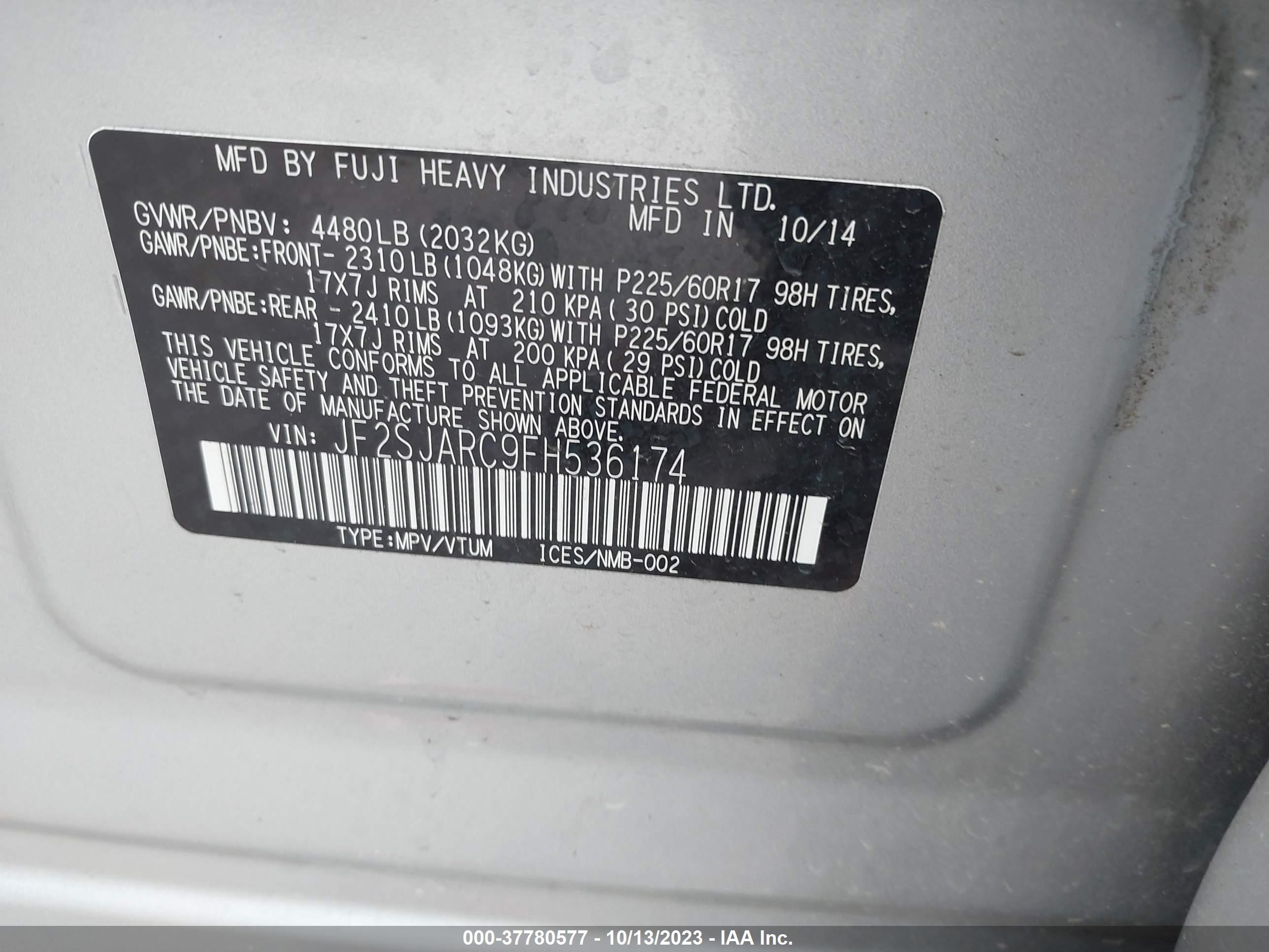 Photo 8 VIN: JF2SJARC9FH536174 - SUBARU FORESTER 