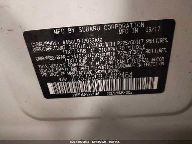 Photo 8 VIN: JF2SJARC9JH482464 - SUBARU FORESTER 