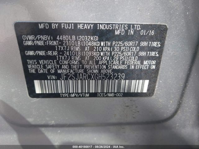 Photo 8 VIN: JF2SJARCXGH523239 - SUBARU FORESTER 