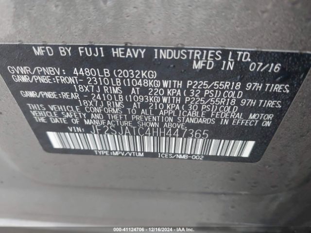 Photo 8 VIN: JF2SJATC4HH447365 - SUBARU FORESTER 