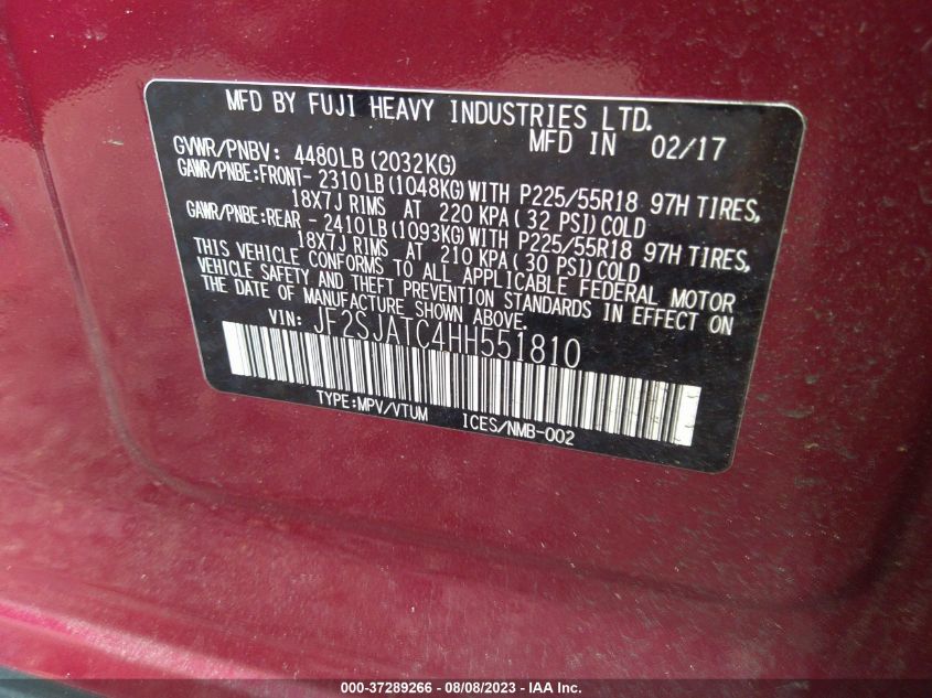 Photo 8 VIN: JF2SJATC4HH551810 - SUBARU FORESTER 