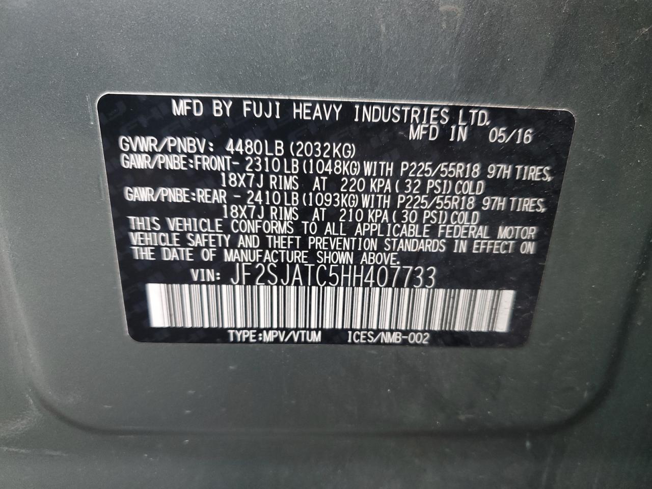 Photo 13 VIN: JF2SJATC5HH407733 - SUBARU FORESTER 