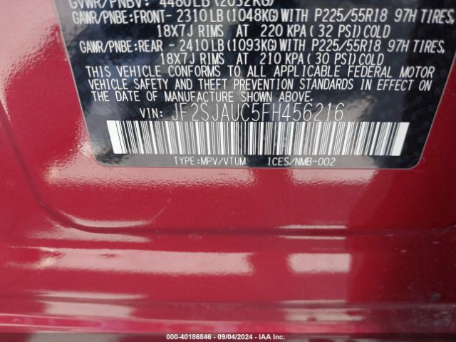 Photo 8 VIN: JF2SJAUC5FH456216 - SUBARU FORESTER 