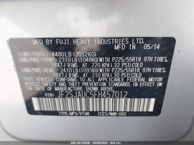 Photo 8 VIN: JF2SJAUC5FH457012 - SUBARU FORESTER 